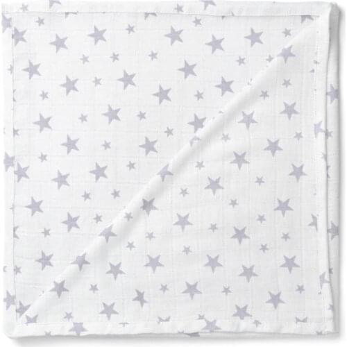 Baby Müslin Fabric Polka Dot Star Gray