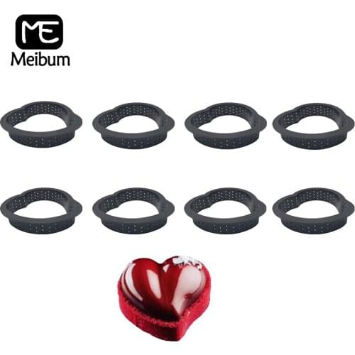 Meibum Plastic Perforated Heart Shape Egg Tart Cake Ring Set DIY French Dessert Mould Fruit Cookies Pastry Kitchen Baking Molds