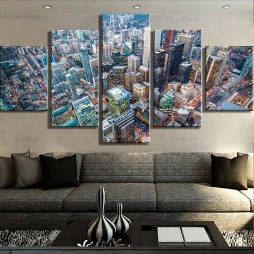 Hd Large Five Pieces Urban Architecture Sky High Landscape Canvas Painting Home Decoration Wall Art Poster Living Room Mural