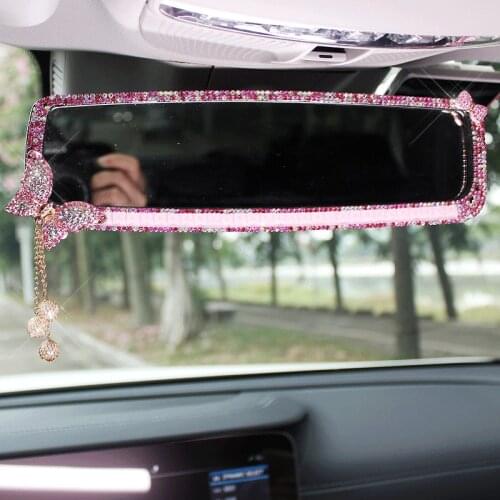 MUNIUREN Crystal Car Interior Rearview Mirror Bling Rhinestones Butterfly Car Mirror Decoration for Girls Lady Auto Accessories