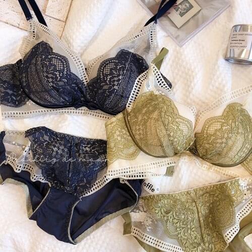 Small Chest Wire Free Soft Cup Cotton Comfortable Push Up Young Girls Underwear Sets Gathering Bra Set Lace Sexy Lingerie Suits