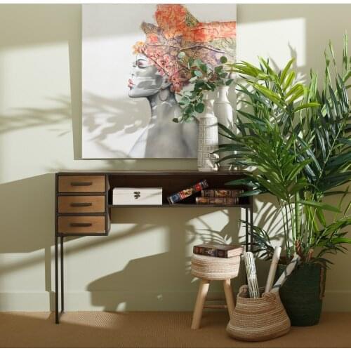 Console MARRON-NEGRO Wood/METAL 120X26X90,50 CM