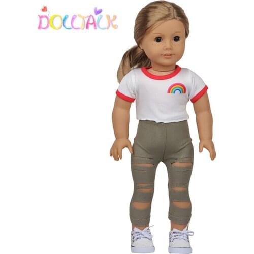 43cm Rebron Dolls Fashion Clothes Rainbow Shirt+Ripped Pant/Set Beggar Outfit Fit Baby New Bron American And Toys For Girls