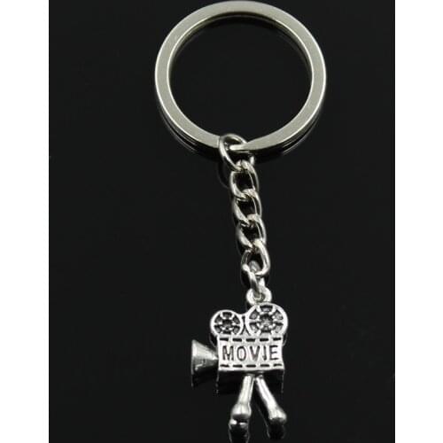 Fashion 30mm Key Ring Metal Key Chain Keychain Jewelry Antique Bronze Silver Color Plated Movie Camera Projector 25x17mm Pendant