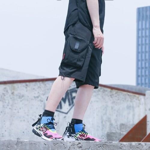 SILENSTORM Techwear Mens Drawcord Waist Black Cargo Shorts Hip Hop Style Punk Fashion