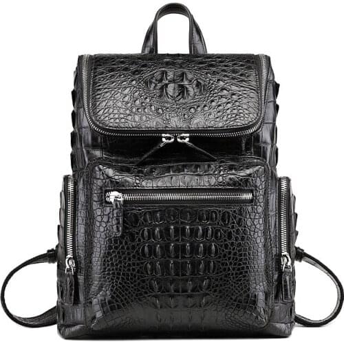 New Mens Backpack Leather Travel Bag Large Capacity Crocodile Leather Fashion Business Backpack Large Bag
