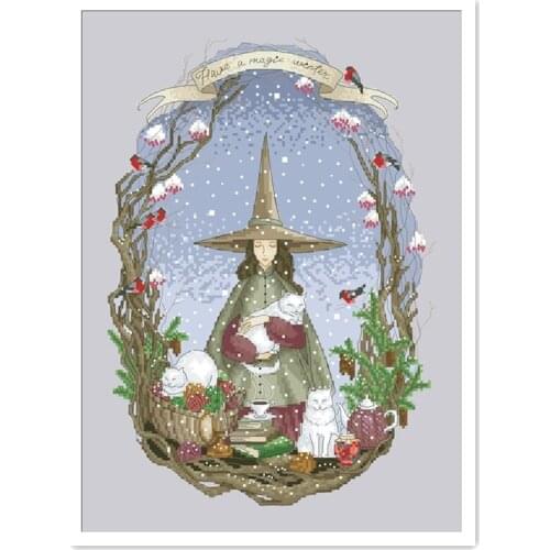 Winter of magic world cross stitch kit aida 14ct grey canvas stitches embroidery DIY handmade needlework