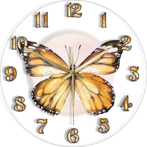 Watercolor Monarch Animal Wall Clock For Living Room Girly Art Butterfly Chic Home Décor Silent Non Ticking Clock Wall Watch