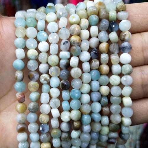 Natural Faceted Flat Amazonite Beads Round Gemstone Spacer Beads For Jewelry Making DIY Bracelet Handmade Accessories Charms 6MM