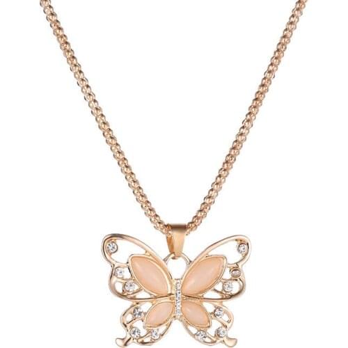 New Fashion Cat Eye Stone Hollow Butterfly Necklace All-Match Elegant Inlaid Zircon Crystals Sweater Chain Necklaces for Women