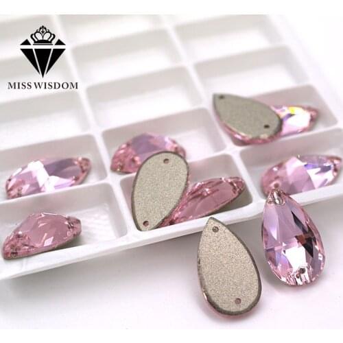 New High quality Flatback glass crystal double hole sew on rhinestones Teardrop shape Pink rhinestones diy clothing accessories