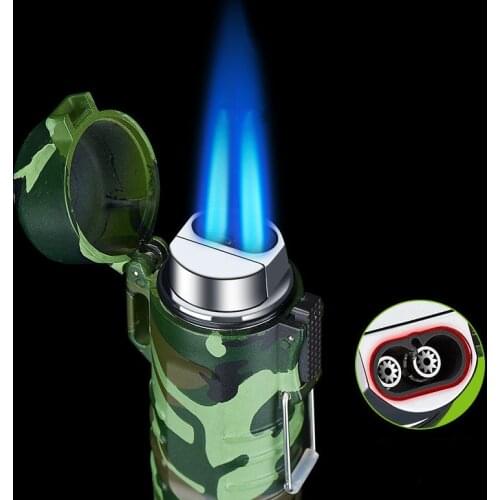 NEW Outdoor Camping Waterproof Windproof Jet Double Torch Blue Flame With Lights Turbo Lighter Multifunctional Tool Mens Gift