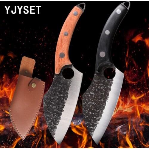 Stainless Steel Knife Hammer Pattern Chef Knife Butcher Meat Boning Knife with Solid Wood Handle Kitchen Cutting Cooking Tools