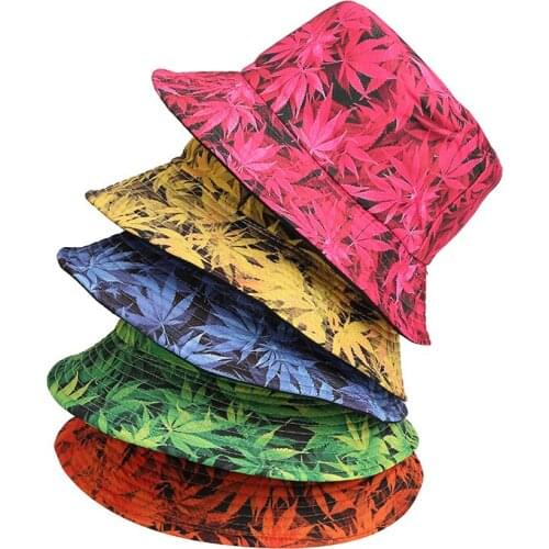 Maple Leaf Panama Bucket Hat Women Men Hip Hop Cap Couple Summer Cotton Fishing Hat Sun Flat Top Fisherman Hats Caps Boonie Gift