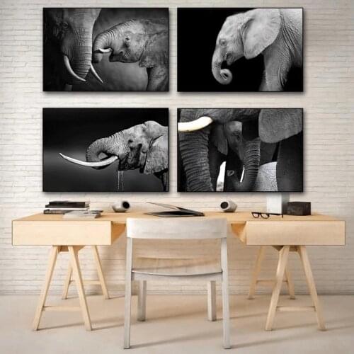 Black and White Animal Horse Canvas Painting Elephant Family Poster and Print Modern Wall Art Picture for Living Room Home Decor