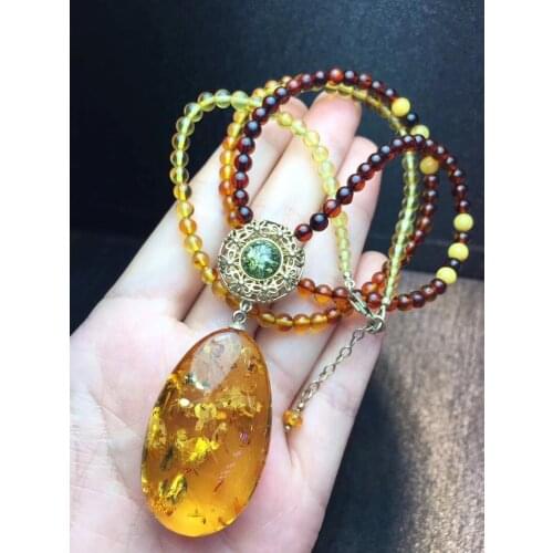 Authentic natural flower pearl pendant beeswax female sweater chain accessories gifts beauty to raise colour of amber