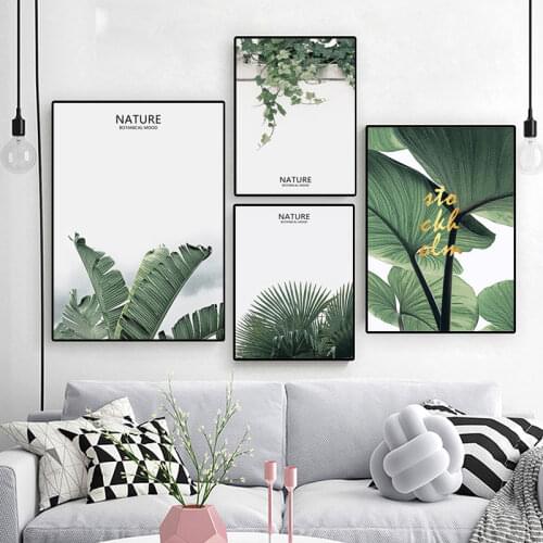 Nature green plants leaves canvas painting leaves modern wall art posters and prints Nordic home decor pictures
