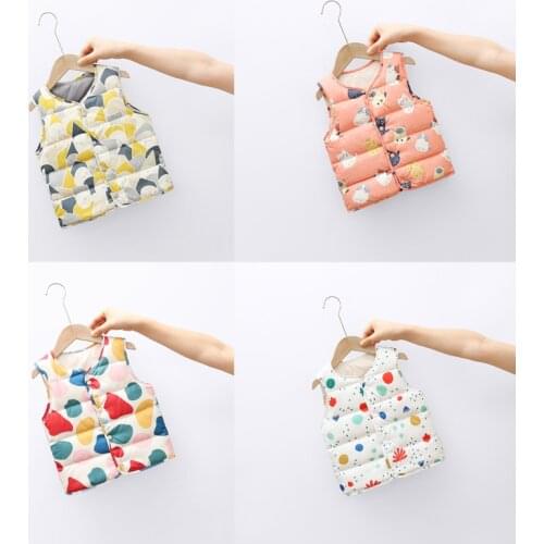 VOGUEON Boys Girls Autumn Winter Down Vest Jackets Fashion Cartoon Print Kids Vest Coat Casual Clothing for Children 2-7 Years