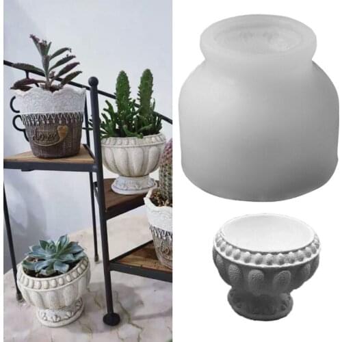 Retro Flower Pot Epoxy Resin Silicone Mold 3D Roman Round Succulent Plant Planter Pot Mold Concrete Cement Plaster Molds