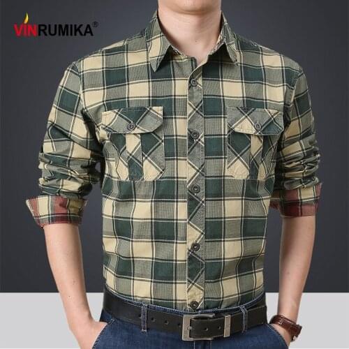 Large Size M-5XL Middle Aged Men Spring Autumn Army Green Plaid 100% Pure Cotton Casual Long Sleeve Shirt Male Khaki Grid Shirts