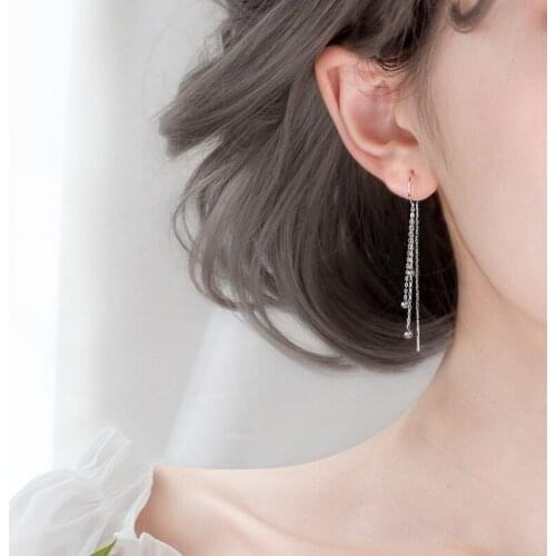 KOFSAC 925 Sterling Silver Long Tassel Earrings Women Jewelry Elegant Beads Earring Ear Line Accessories for Charm Young Ladies