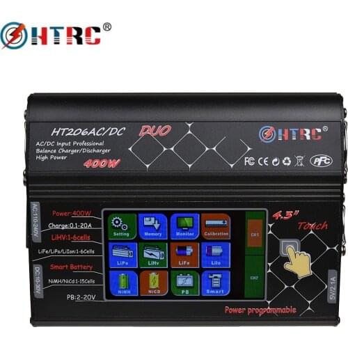 HTRC HT206 RC Toy Model Smart Balance Charger AC/DC DUO 400W 40A Dual Port LCD Touch Screen for Lilon/LiPo/LiFe/LiHV Battery