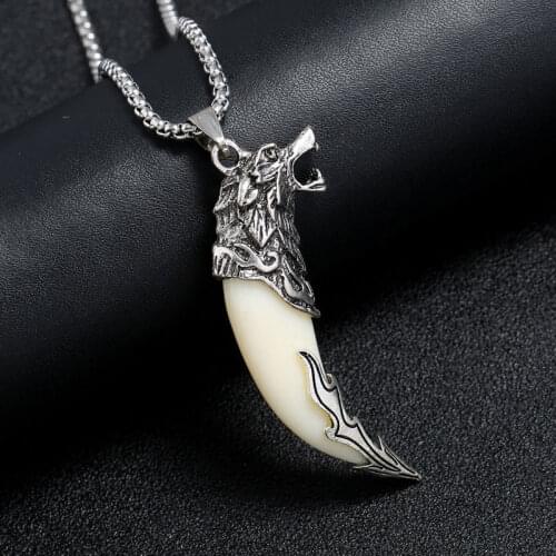 Vintage Tribal Animal Wolf Tooth Faucet Head Pendant Long Chain Necklace Men Women Couple Amulet Jewelry Party Gift Wholesale