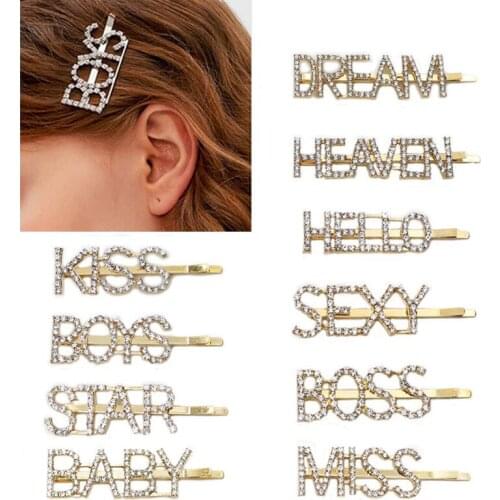 Letter hair clips New Fashion Women Girls Hairpins Heart Hair Clip Delicate Hair Pin Hair Decorations Jewelry Accessories SU107