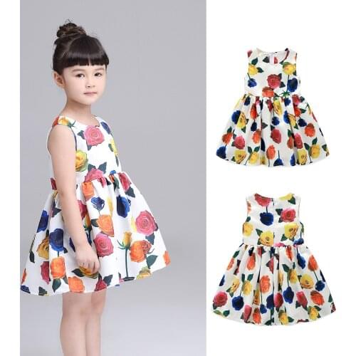 Hot Sales Summer Girls Dress Floral Print Girls Princess DressesTeenage Clothes For Girls Party Kids Clothes Children Dress