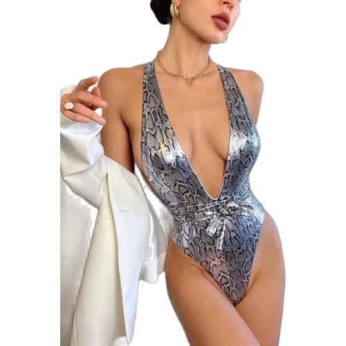 Women Sexy Hollow Bikini Snakeprint Tigh Bodycon Swimsuit Backless Party Dress