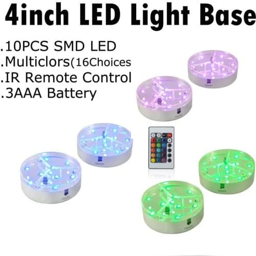 Free shipping! 10pcs/lot Super Bright 9pcs RGB LED 4inch LED VASE Light Base For Light UP Glass Cup wedding Decoration