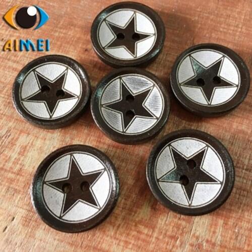 100pcs/lot Sewing Clothing Accessories Wooden Button With Paint Laser Carving Five - Pointed Clothes Button For Needlework