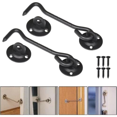 2pcs 4 Inch Stainless Steel Lock Wind Brace Eye Latch Accessories Barn Door Shed Gate Black Cabin Hook With Mounting Screws