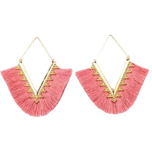 2020 new Geometric V shape cotton thread tassel spring color drop earrings for women