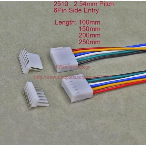 25sets 2510 2.54mm Pitch Side Entry 6Pin Connector 100mm To 250mm with 1007 26AWG Electronic Wire Cable 6AW Pin Header