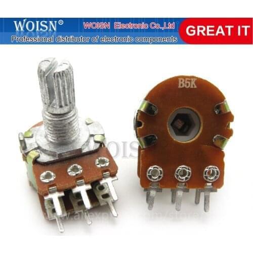 5PCS 5K ohm WH148 B5K 6pin Potentiometer 15mm Shaft With Nuts And Washers Hot In Stock
