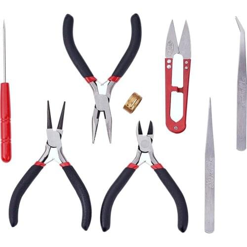 8pcs/Set Jewelry Tools Set equipment with Round Nose Plier Side Cutting Plier Bead Work Tool Beading Tweezers for Jewelry Making