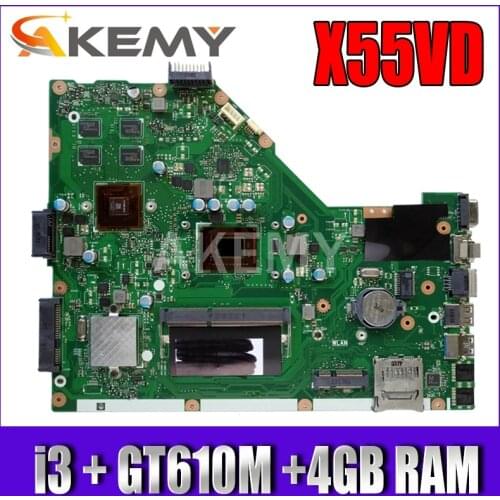 AKemy X55VD For ASUS X55VD X55V X55C X55VDR Laptop motherboard I3-2350M CPU REV.3.1 4GB with graphic card Mainboard test good