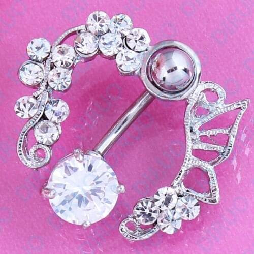 Butterfly Crystal Flower Belly navel Ring Navel Studs Body Piercing Jewelry belly button ring Nickel-free