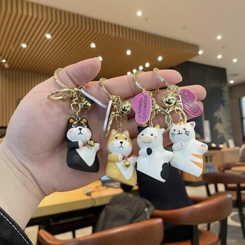 Fashion Cartoon Animal Shiba Inu Cat Keychain Creative Key Chain Couple Backpack Doll Boutique Pendant Decoration Children Gift