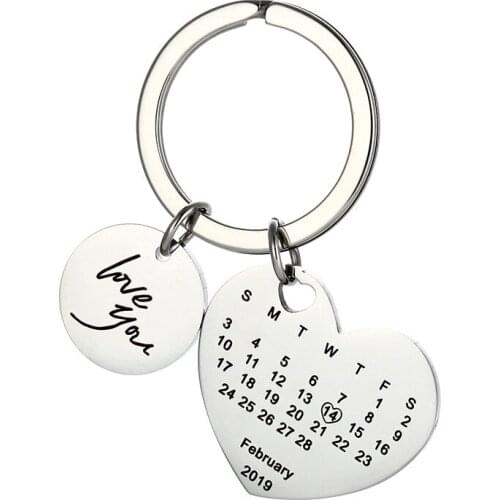 Personalized Custom Heart Calendar Keychain Couple Key Chain Birthday Private Custom Brelok Stainless Steel Keyring Lovers Gift