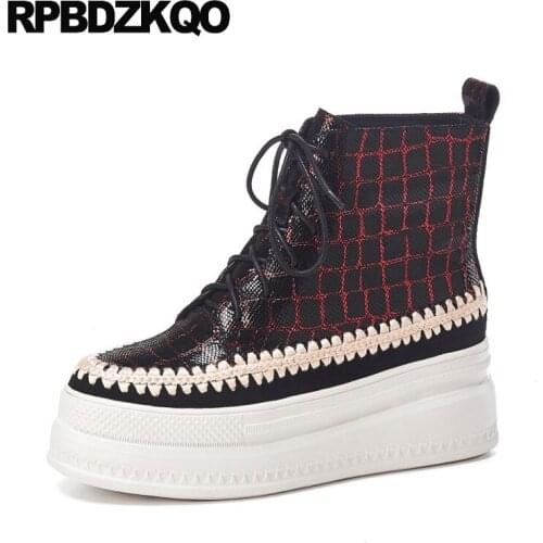 Brand Women Winter Boots Genuine Leather Vintage High Heel Faux Fur Wine Red Booties Shoes Flatform Snake Snakeskin Wedge Patent