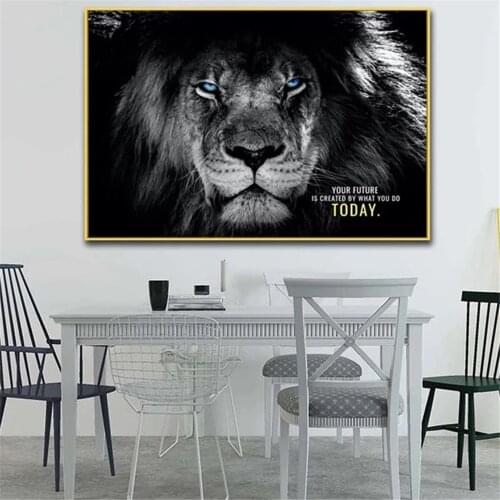 Black Lions Letter Inspiration Art Canvas Painting Animals Motivational Quote Posters Prints Wall Art Pictures for Living Room