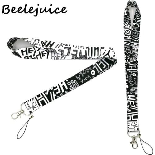 Black Hello Hey Funny Letters Neck Keychain Necklace Webbings Ribbons Anime Cartoon Neck Strap Lanyard ID badge Keychain Lanyard