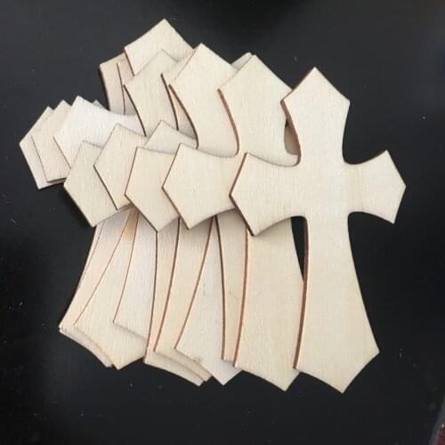10 Pieces Cross Shaped Wood Pieces for Wooden Craft DIY Projects, Sunday School, Church, Home Decoration