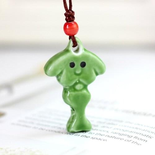 Long Pendant Necklace Ceramic Cartoon Dog Whistle Pendants Chokers Necklaces For Women Men Vintage Red Bead Handmade Jewelry