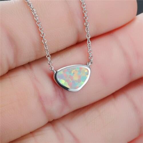 Elegant Bridal Geometric Pendant Necklace Fashion Female White Blue Opal Wedding Necklace Silver Color Chain Necklaces For Women