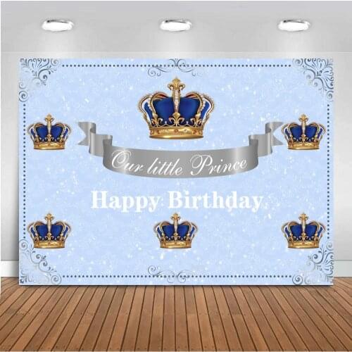 Crown Happy Birthday Photo Background Royal Newborn Baby Party Banner Supplies Props Backdrop Repeat Crown Pattern Blue Studio