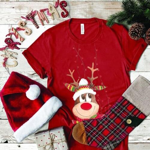 Funny Cute Christmas Deer Printed Aesthetic Woman Tshirts Tops Short Sleeve O Neck Oversized T Shirt Holiday Ropa De Mujer 2020