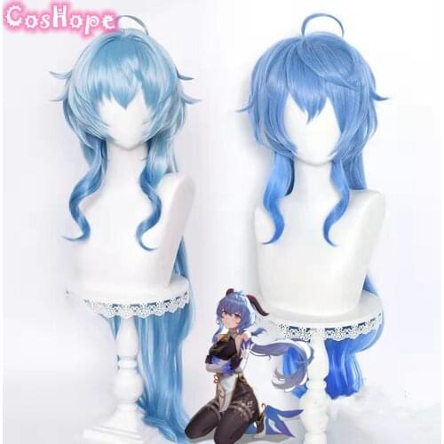 Genshin Impact Ganyu Cosplay 75cm Long Blue Gradient Wig Cosplay Anime Cosplay Wigs Heat Resistant Synthetic Wigs Halloween